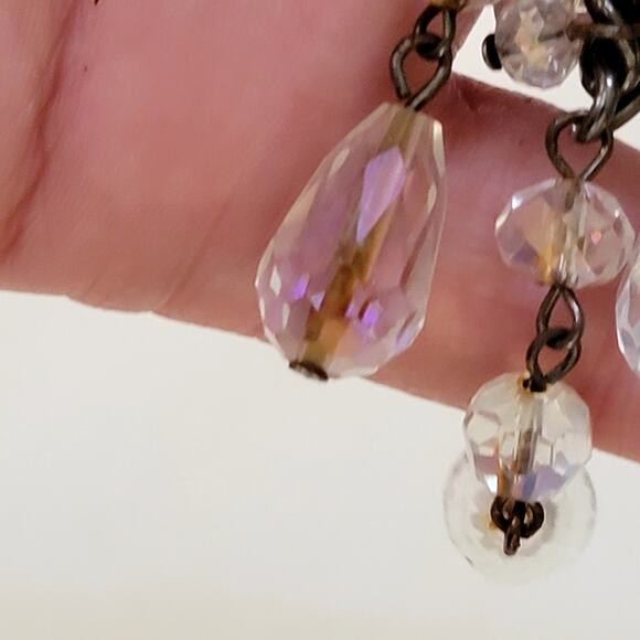 Vintage Crystal Drop Necklace with Faceted Glass Bead on Dark Tone Chain Jewelry - Picture 8 of 10